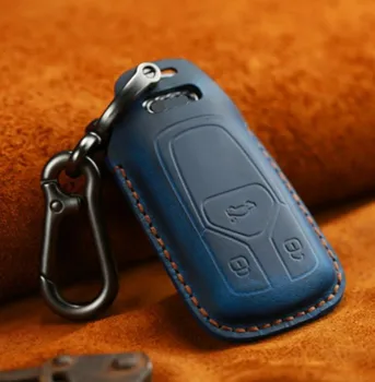 

Car Handmade Genuine Leather Key Cover Holder Case For Audi New Q7 TT A4 B9 A7 TDI Quattro TTS Sline Smart Key Protect