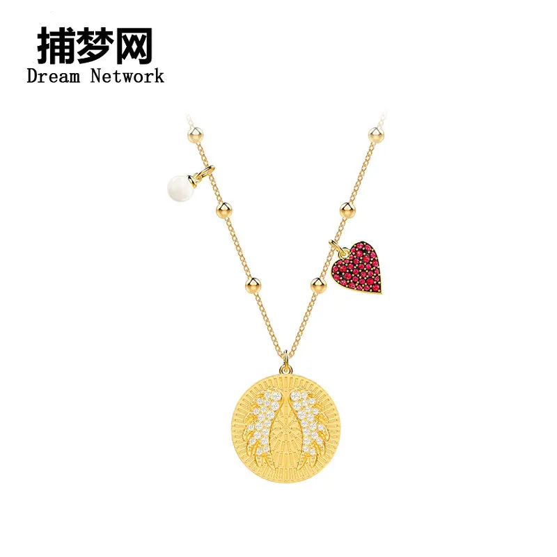 

19 Europe And America Swarovski New Style Spring And Summer New Style Angel Wings Necklace with Little Red Hearts Clavicle Neckl