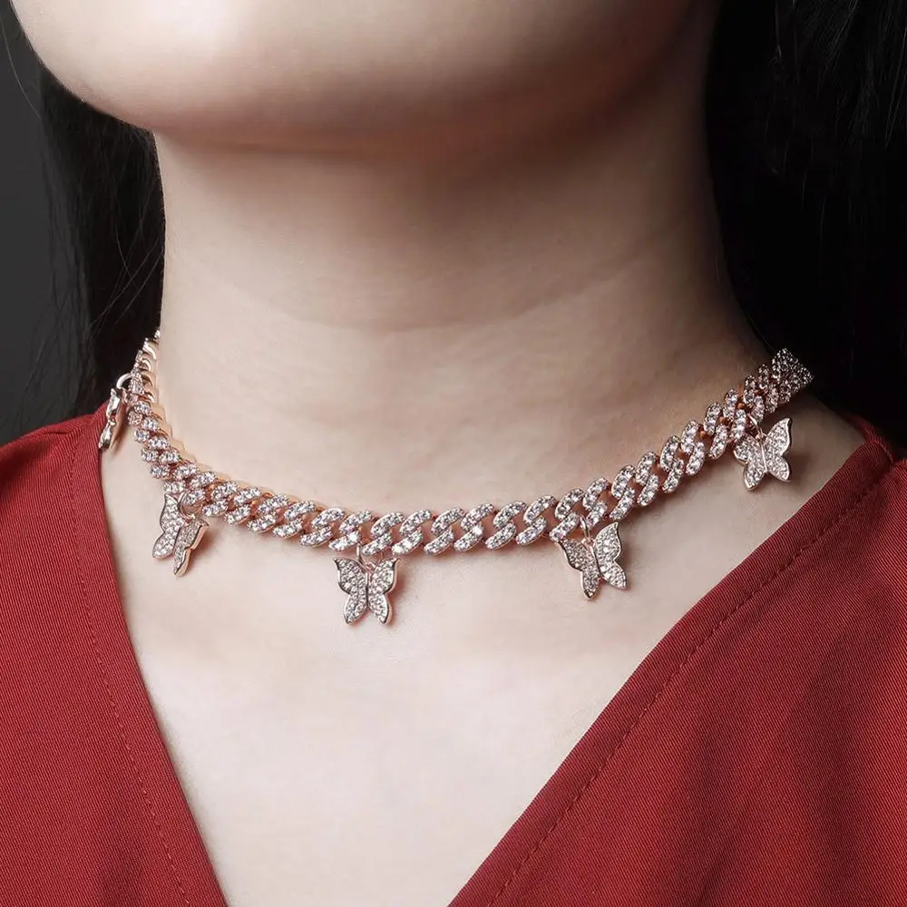 Zciti New Butterfly Bracelet Miami Cuban Iced Cubic Zirconia Hip Hop Chain Choker Jewelry Gift For Women | Украшения и аксессуары