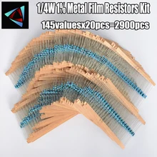 2900 шт. 145 значение, в каждом 20 шт. 1/4W металлический пленочный резистор Ассортимент Box Комплект 1% torlerance резистор пакет резисторов