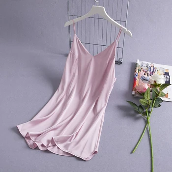 

Pink Sexy Womens V-Neck Sleep Robe Sleeveless Pajamas Sleepwear Summer Lady Home Wear Nightgown Bath Gown Sleepshirts M-XXL