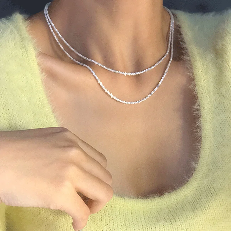 Shiny Clavicle Necklace in Sterling Silver