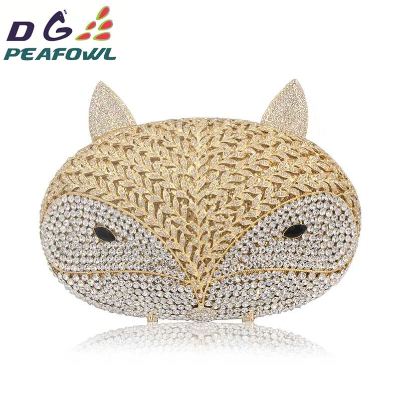 

Luxury Crystal Evening Bag Animal Fox Diamond Party Purse Pochette Soiree Women Chain Handbags wedding Bag Day Clutches