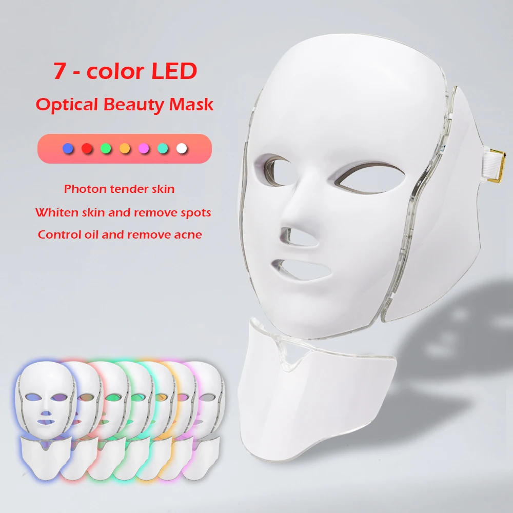

7 Colors Light LED Facial Mask With Neck Skin Rejuvenation Face Care Treatment Beauty Anti Acne Therapy Whitening Instrument