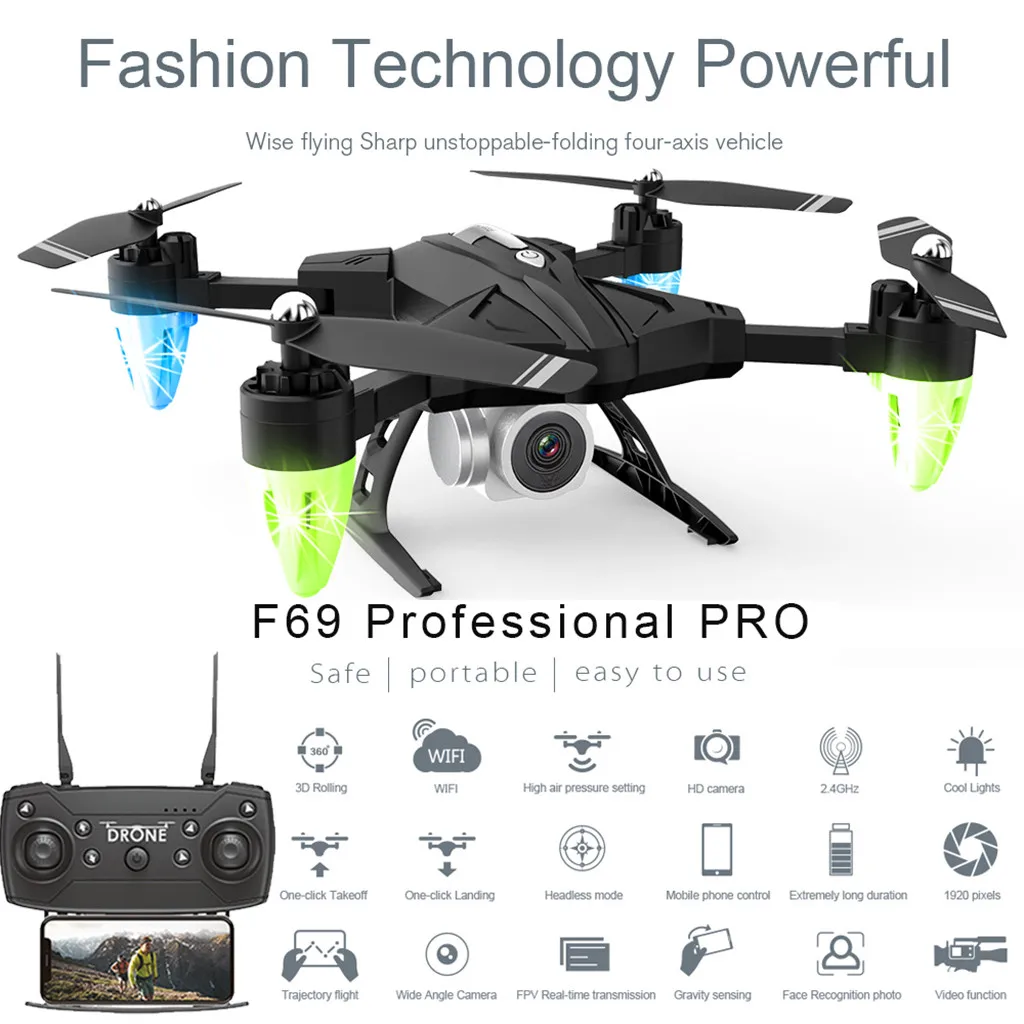  Drone Accessorie F69pro 2.4g 5mp 1080p Wide Angle Wifi Fpv Hd Camera Foldable Rc Drone Quadrocopt F