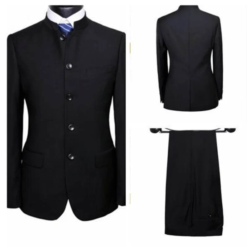 

new men's suits Chinese Style Black Wedding Suits Groom Groomsmen Tuxedos Formal Business Suits Custom tops and pants