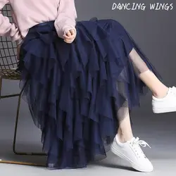 2019 новые тюлевые юбки женские модные эластичные с высокой талией сетчатая юбка-пачка Плиссированные Длинные юбки Jupe Tulle Femme