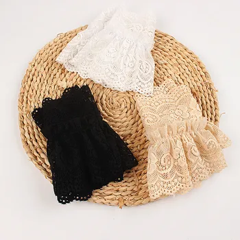 

2Pcs/Pair Women Girls Fake Flare Sleeves Floral Lace Pleated Ruched False Cuffs Sweater Wrist Cutout Arm Cover car Cover Gloves