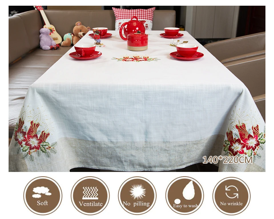 Description Picture 4 of itemChristmas Embroidered Placemat Table runner Square Rectangle Tablecloth Holiday Party Water-washable