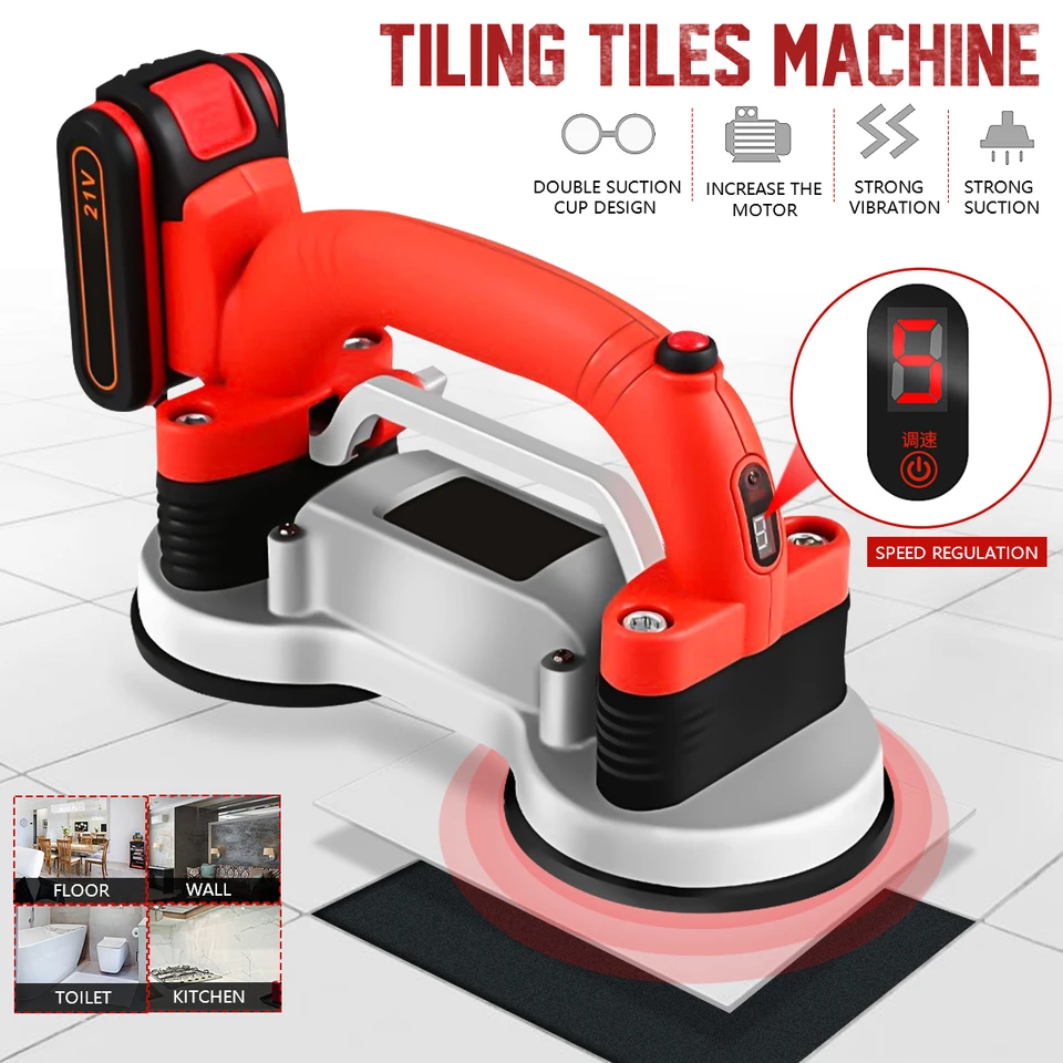 GYR Hand-held Tile Automatic Leveling Machine 2xBattery 6 Levels Tile Vibrator for 60-120cm Tiles Floor Plaster Machine Tile Laying Automatic Floor Vibrator Leveling Tool