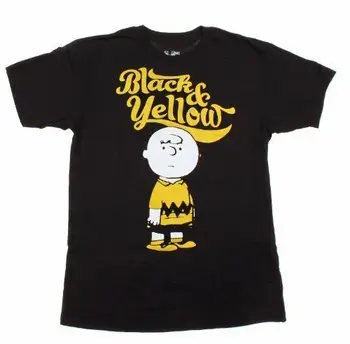 

Adult Men's Peanuts Comic TV Show Charlie Brown Black & Yellow Black T-Shirt Tee