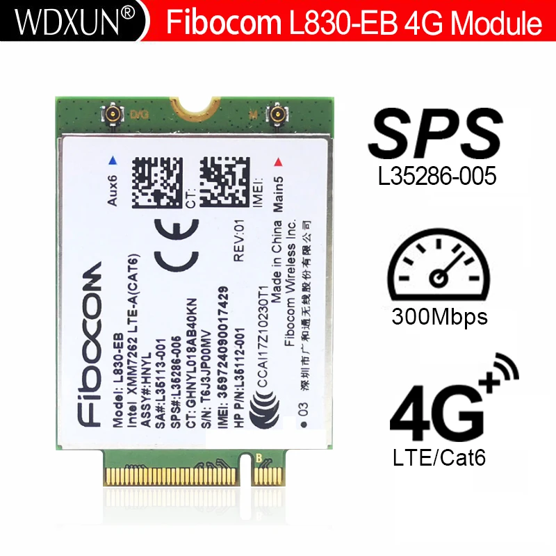 para Fibocom L830-eb Cat6 4g Lte Wwan Cartão L35286005 Intel Xmm 7262 Lte-advanced 300mbps hp 640 650 840 846 850 g6 g5 X360 830