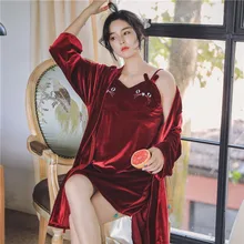 2 шт., новинка, женский зимний пижамный комплект, милый бархатный халат, платье, набор, Осенний Сексуальный Слинг, женская пижама, пижама, ночная рубашка