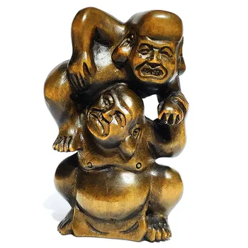 

Y6323 - 2" Good Quality Hand carved Boxwood Netsuke - 2 Wrestler Men