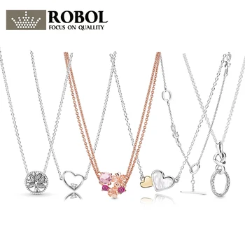 

PDB XL 07 RLLEN Original 925 Sterling Silver Fashion Peach Knot Heart Life Tree Necklace Woman Jewelry Gift Free Shipping