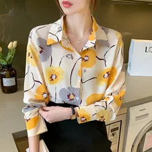 

Fashion Korean Chic Woman Blouse Long Sleeve Flower Printed Loose Elegant Women's Office Casual Shirt Female Tops Blusas Mujer