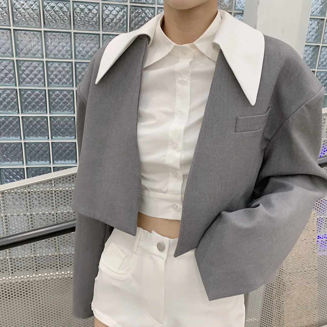 

We11d0n Cool Silhouette Fashionable Short Suit WOMEN'S Coat Early Autumn New Style Joint Collar Vintage Contrast Color Suit Fash