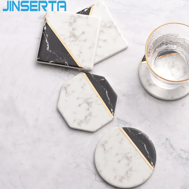 

JINSERTA Marbled Storage Tray Tea Coffee Coaster Ceramic Jewelry Display Plate Cosmetic Organizer Desktop Sundries Decor Tray
