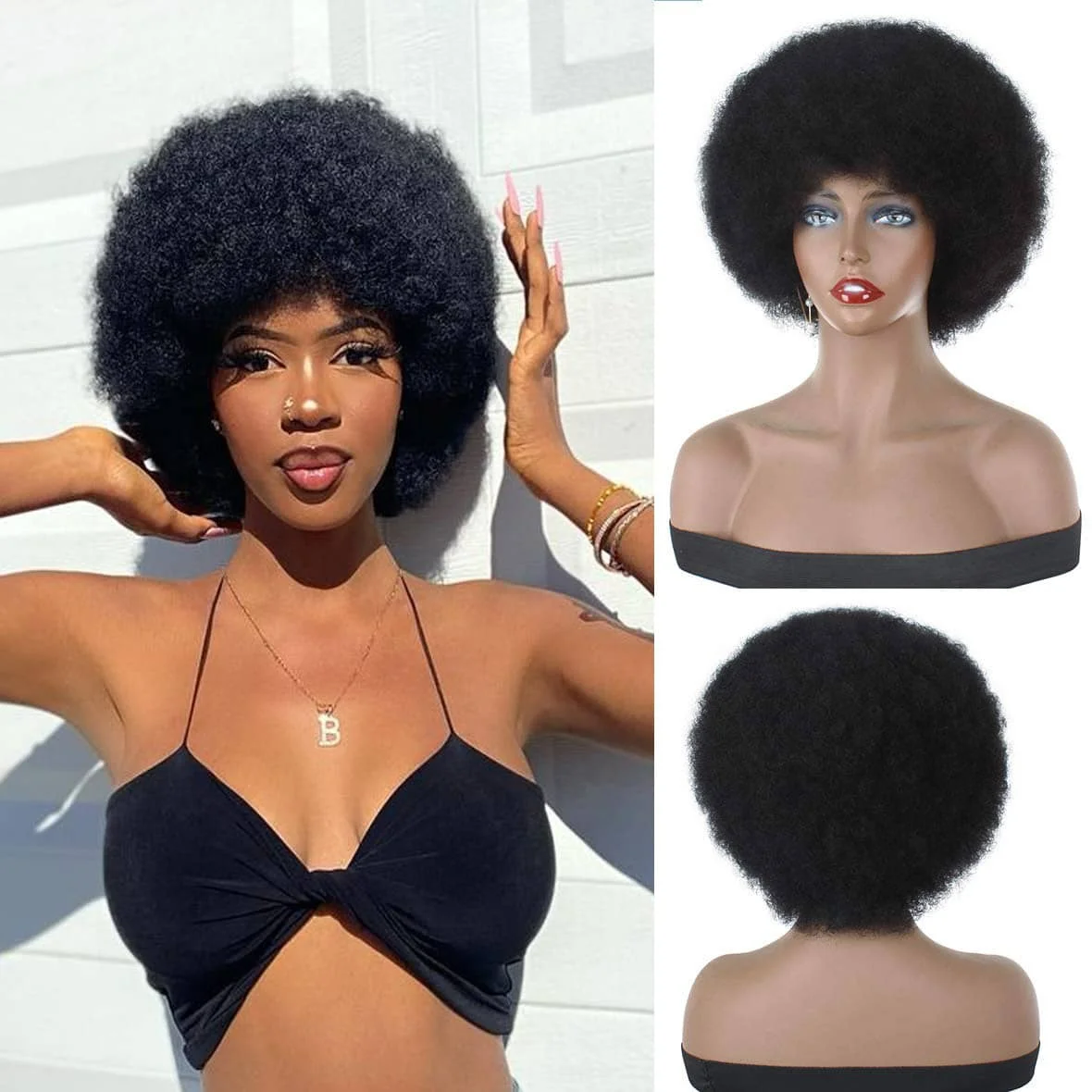 Short Afro Kinky Curly Human Hair Wig With Bangs Brazilian Hair Wigs For Black Women For Cosplay machine made