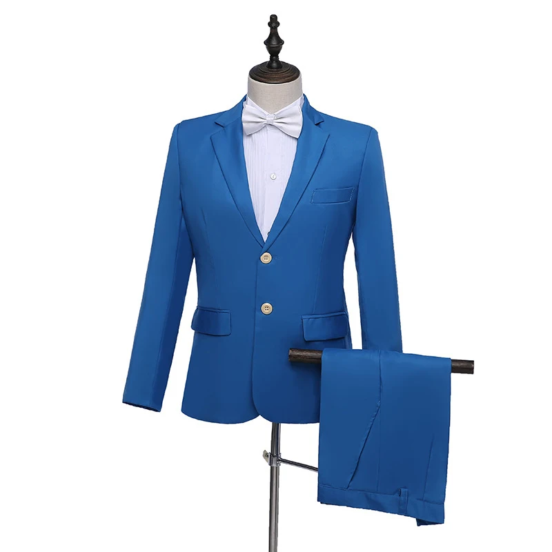 sky blue Красный мужской костюм, классический однотонный костюм для мужчин, новинка, мужские костюмы с брюками, комплект из двух предметов, мужские свадебные костюмы, костюм жениха - Цвет: sky blue