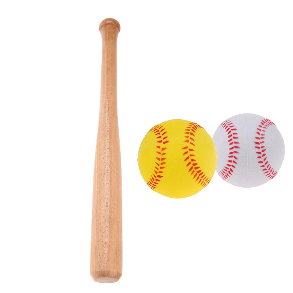 Wooden 54cm Baseball Bat Stick 9cm 2pcs PU Foam Ball Training Practicing Equip