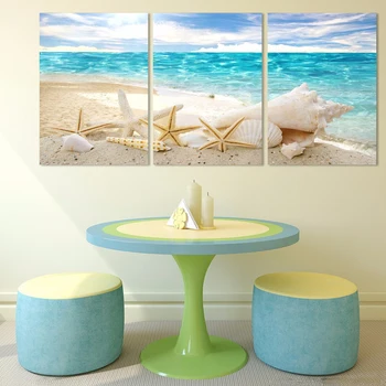 

Modern HD Printed Pictures Canvas Painting 3 Panel Sea Beach Shell View Wall Art Home Decoration Frame Poster For Living Room