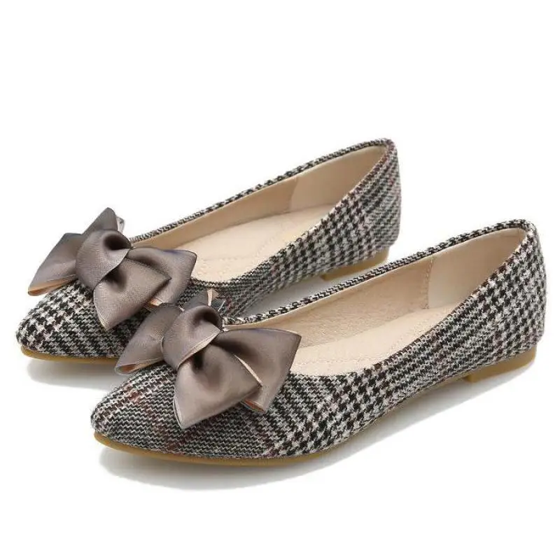 

34~43 Women Plus Size Flats Pointed Toe Satin Bow Shoes Spring Breathable Loafers Ladies Slip On Shallow Comfort Single Shoes