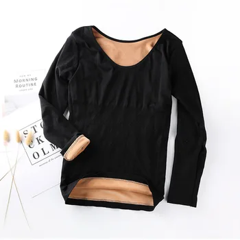 

Thermal Underwear Female Long-sleeved Seamless Double-layer Thickening Plus Velvet Round Neck Heating Single-piece Thermal Top