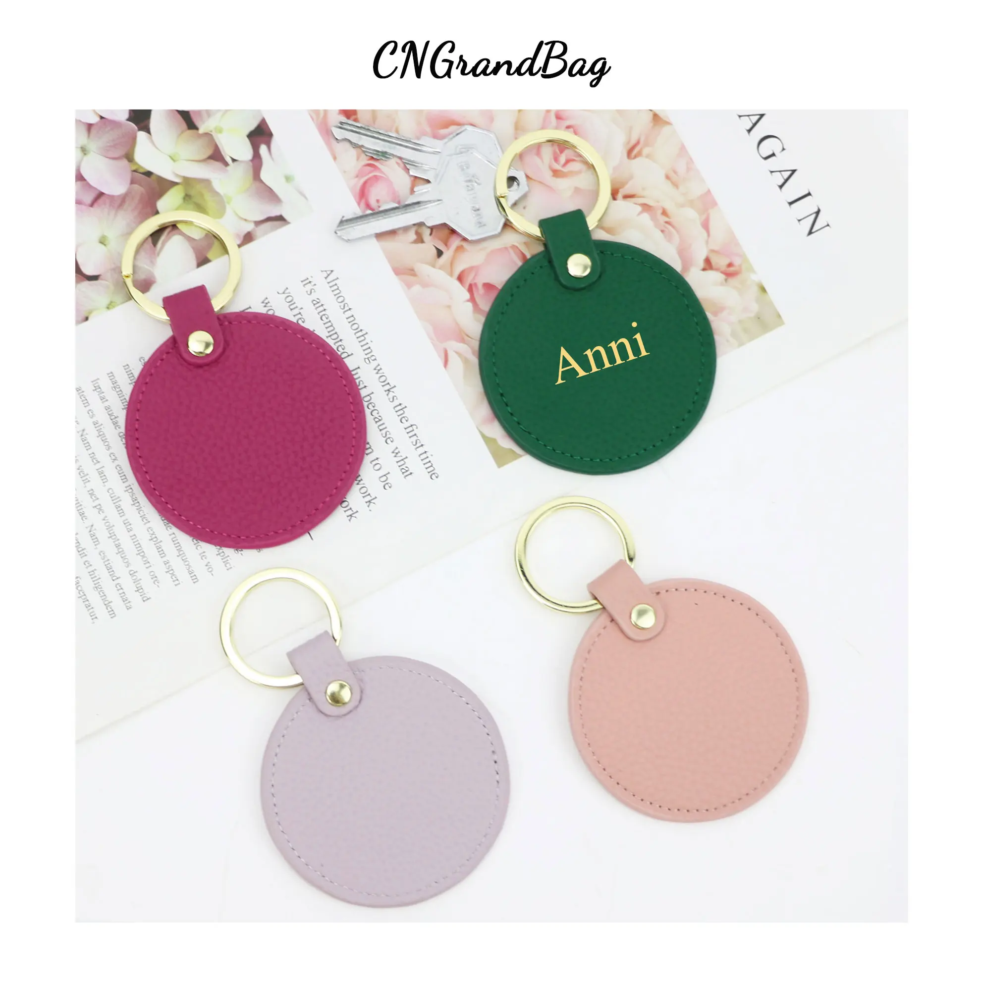 Free Monogram Round Shape Key Holder Men Women Genuine Leather Keychain Pebble Leather Circle Key Ring Gift key case,key holder,key organizer,key purse