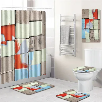 

Bathroom Mat Bathroom Curtain PVC Non-Slip Hollow Suction Cup Floor Mat Five-Piece Bath Mat Toilet Cover Foot Mat Bathtub Mat