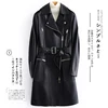 Lautaro Black long faux leather jacket women with many pockets zipper belt lapel Spring plus size leather trench coat for women ► Photo 1/6