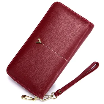 

Women clutch bag leather wallet female long zipper clutch bag top layer cowhide portable large capacity paper clip new