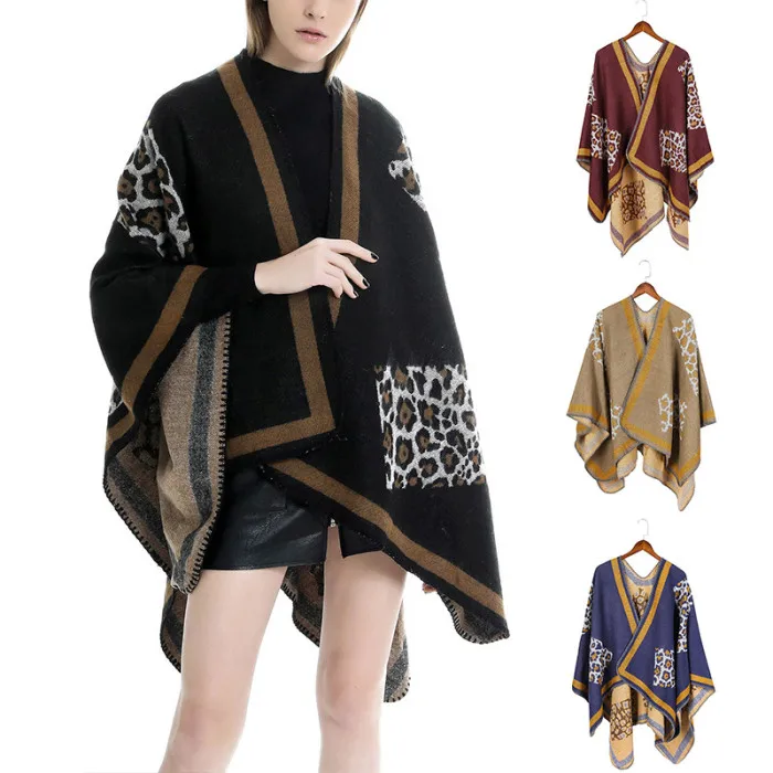 Women Oversized Shawls Imitation Cashmere Warm Ponchos Cape Wraps Pashmina IK88