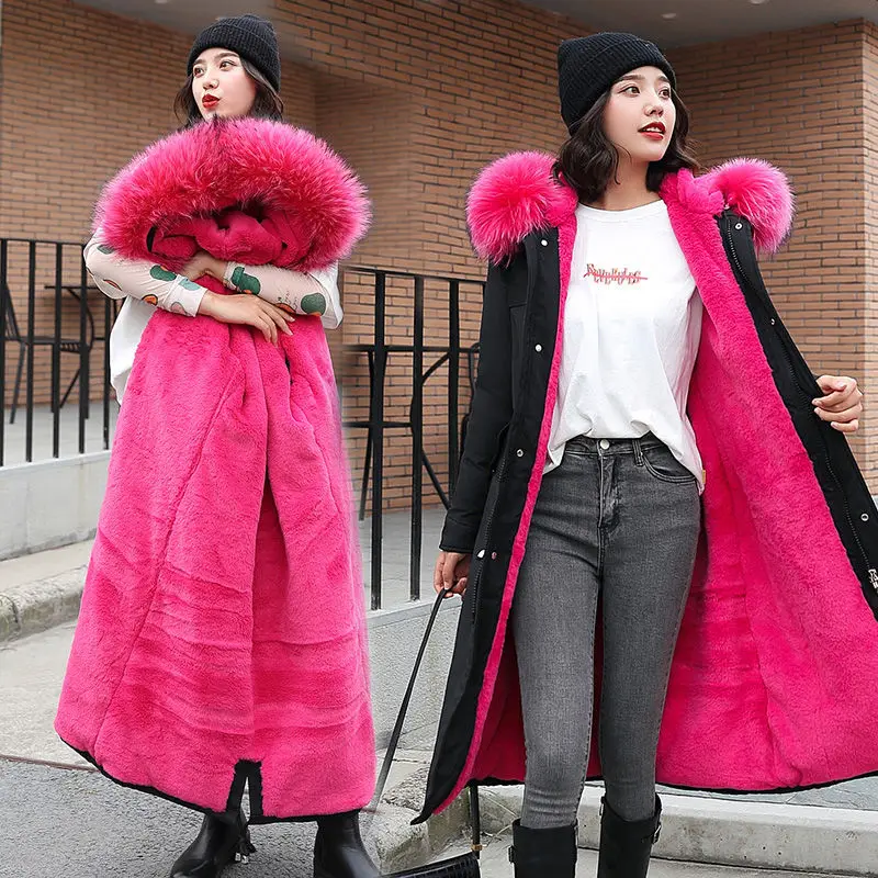 Winter Women's Hooded Jacket Fur Velvet Long Slim Warm Outwear Parka Coat Thick