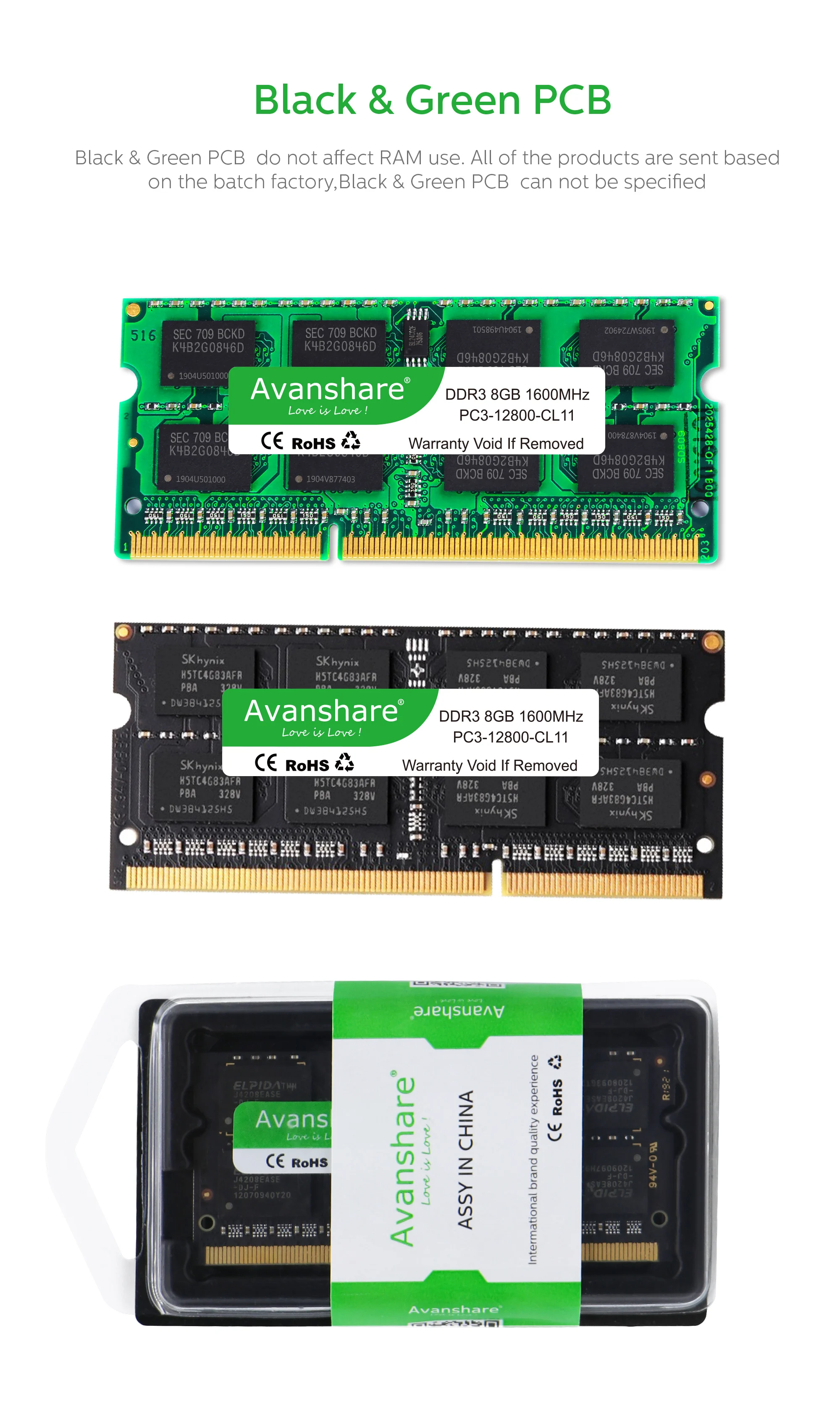 Avanshare Sodimm оперативной памяти 1,5 в ноутбука DDR3 2 ГБ/4 ГБ/8 ГБ DDR3 PC3 10600 1333 МГц DDR3 PC3 12800 1600 МГц 204pin для супер игровая