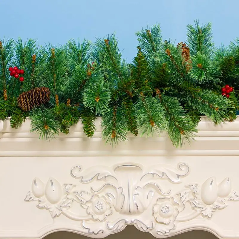 Рождественская гирлянда из ротанга, дерево, сосновый конус, подвесная каминная трость, домашний сад, декор