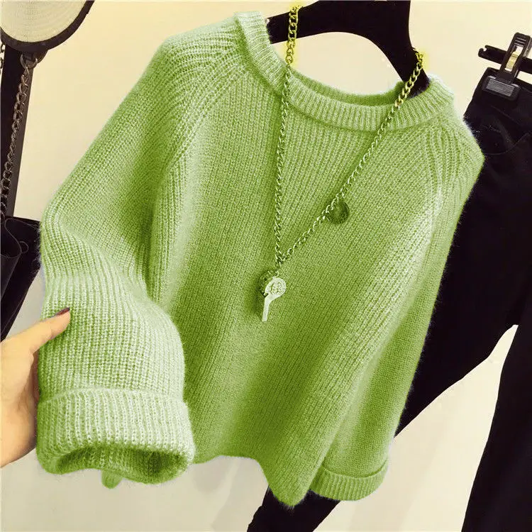

New Turtleneck Round Neck Sweater Girl Student Korean Loose Winter Knitwear Solid Color Base Shirt Thicken Women's Jacket