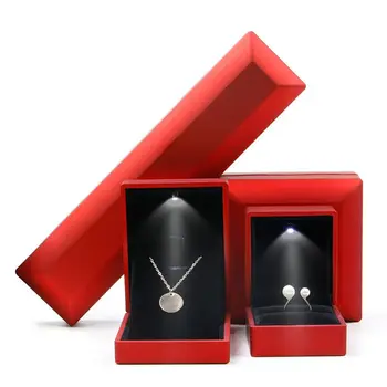 

Black Red Bracelet Box Square Wedding Pendant Ring Case with LED Light Jewelry Gift Storage Box