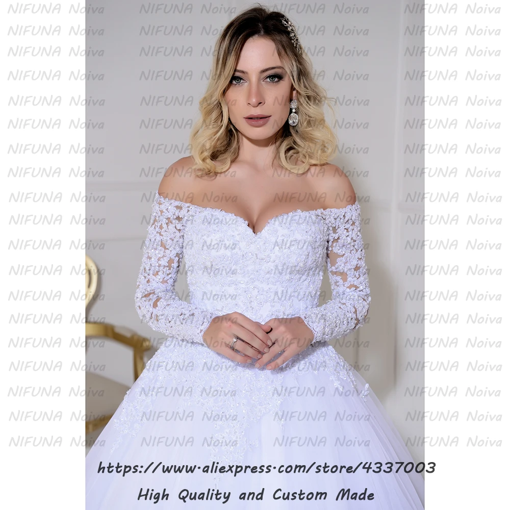 Vestido de noiva com manga Роскошные Аппликации вышитые бисером Длинные рукава Свадебное платье Robe Mariage свадебные платья vestido de Noiva