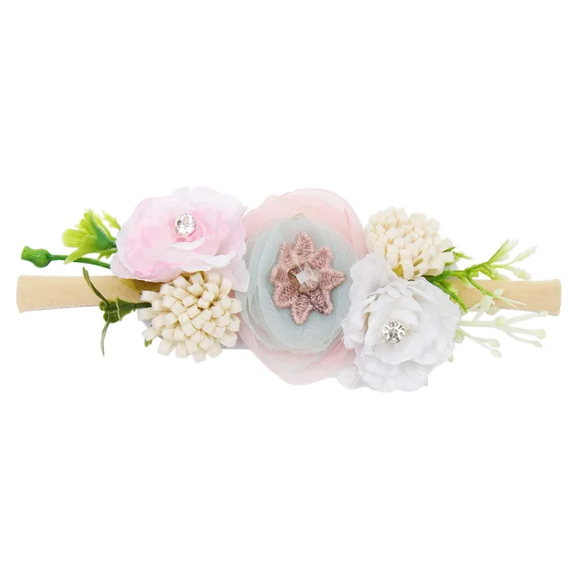 Fashion Florals Flower Headband Newborn Baby Elastic Princess Hairbands Child Kids Pearl Fresh Style Cute Headwear Gifts 11