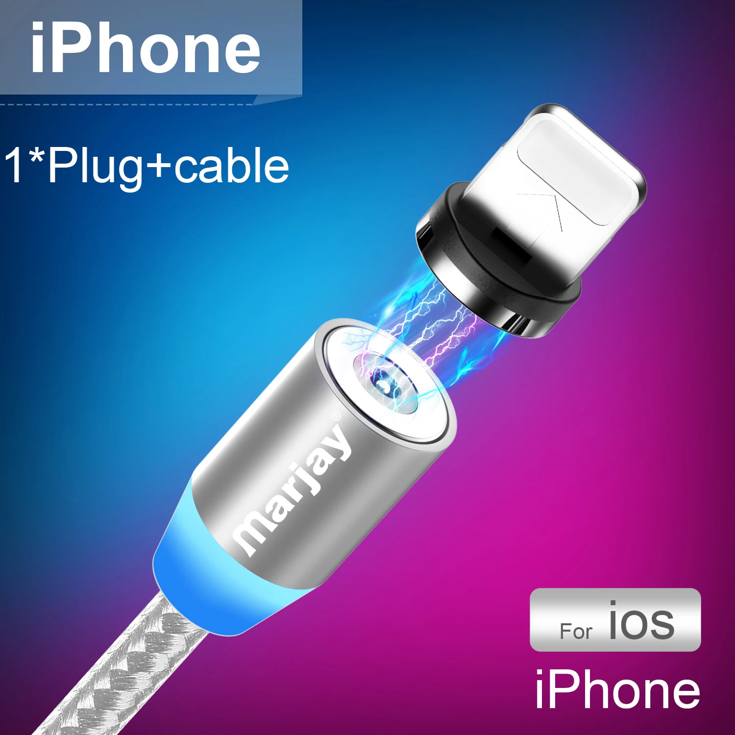 Магнитный usb-кабель Marjay для быстрой зарядки для huawei, кабель type-C для samsung, магнитный usb-кабель для зарядки iPhone, кабель Micro-USB - Цвет: Silver for iPhone