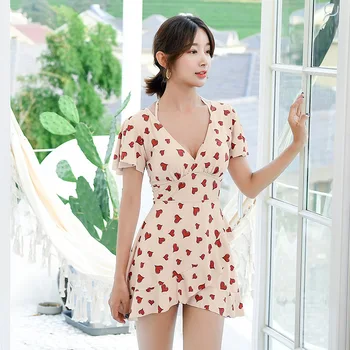 

High Waist Swimsuit One-Piece Swimsuits Women's Beach Outings 2018 Woman Female Fused Swimwear 2019 Ins Women Short Long Sleeve