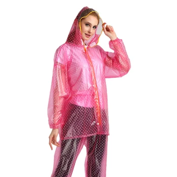 

Clear See Through Hooded Long Raincoat Festival Rain Coat Outdoor (Pink)Xl