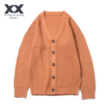 Японский вязаный кардиган Мужское пальто крупной вязки Повседневный Однотонный свитер с v-образным вырезом Молодежный Ретро свитер мужские Влюбленные