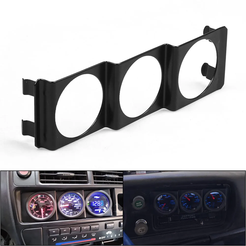 Car Meters Holder Universal 52mm Tripe 3 Gauge Meter Radio Din in Dash Panel Pod Black 2inch BX102259-BK