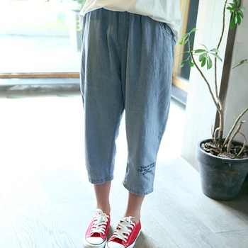

2020 Spring Summer Kids Jeans Nine Points Wide Leg Pants Casual Quality Fabric Cotton Jeans For Girls