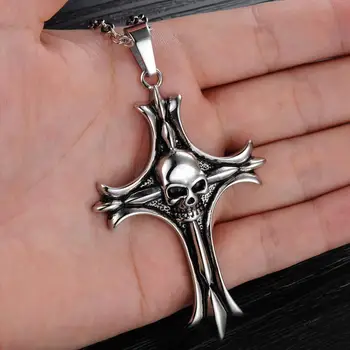 

Necklace Men Chains Skull Cross Pendant Necklace Stainless Steel Fashion Halloween Jewelry Gothic Punk Retro Necklaces For Men