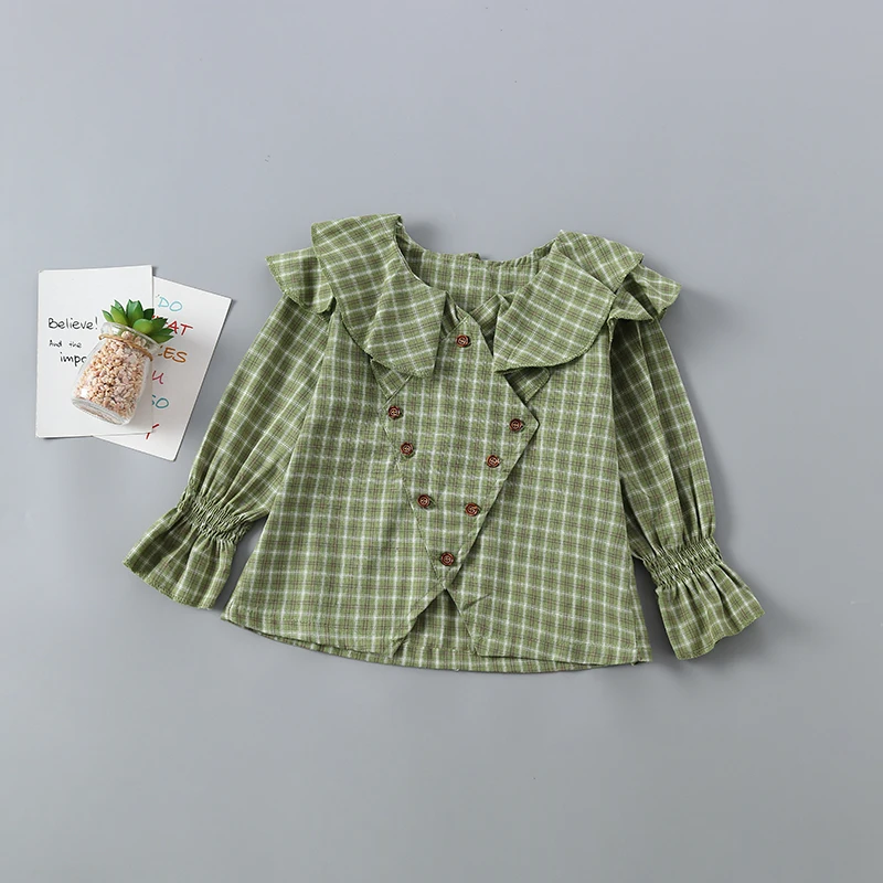 Комплект одежды высокого качества для девочек от 2 до 7 лет, новинка года, весенне-осенняя модная клетчатая рубашка+ кожаная юбка детская одежда для девочек