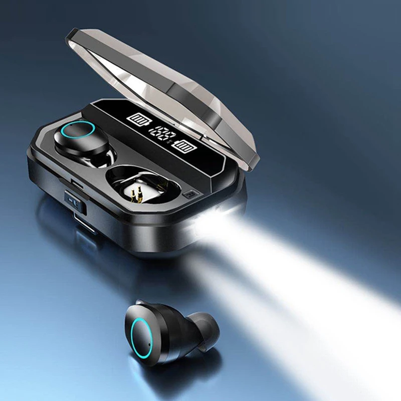 Wireless Earphones Bluetooth 5 0 Headphones Digital ligence Led Display Built In Mic With Flashlight