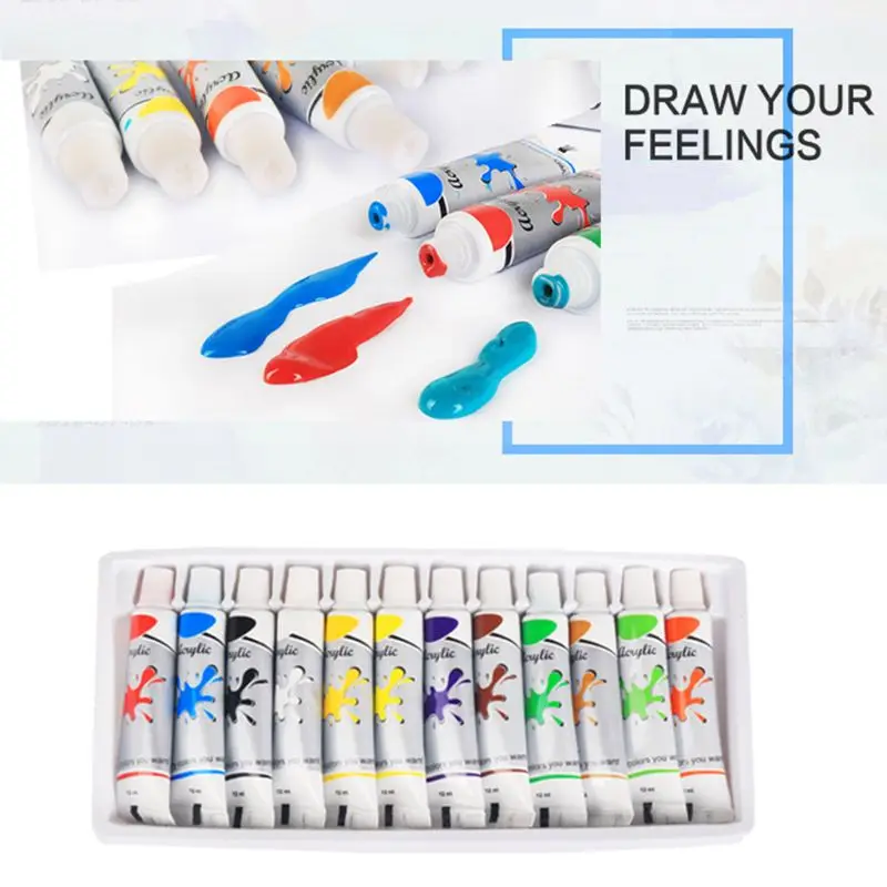 

12 Colors Professional Acrylic Paint Set 12ml Tubes Drawing Painting Pigment Hand-painted Wall Paint DIY Art Supplies